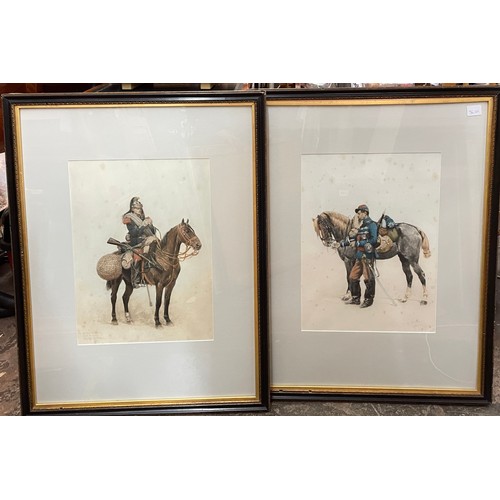 360A - PAIR OF FRENCH MILITARY CAVALRY PRINTS AFTER EDOUARD DETAILLE FRAMED AND GLAZED 43CM X 31CM