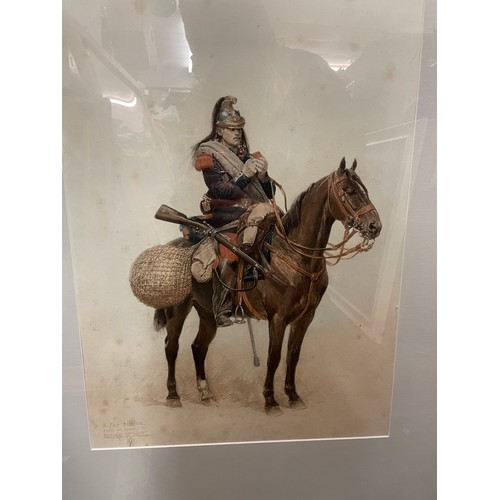 360A - PAIR OF FRENCH MILITARY CAVALRY PRINTS AFTER EDOUARD DETAILLE FRAMED AND GLAZED 43CM X 31CM