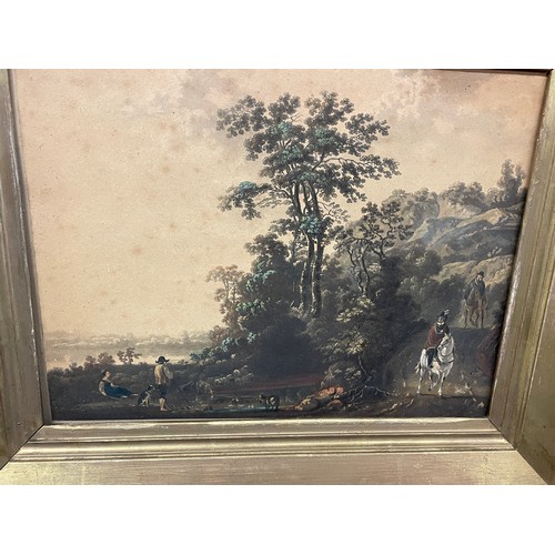 370 - 18TH CENTURY DUTCH ANTWERP SCHOOL OF FIGURES IN LANDSCAPES AFTER CUYP 17CM X 23CM