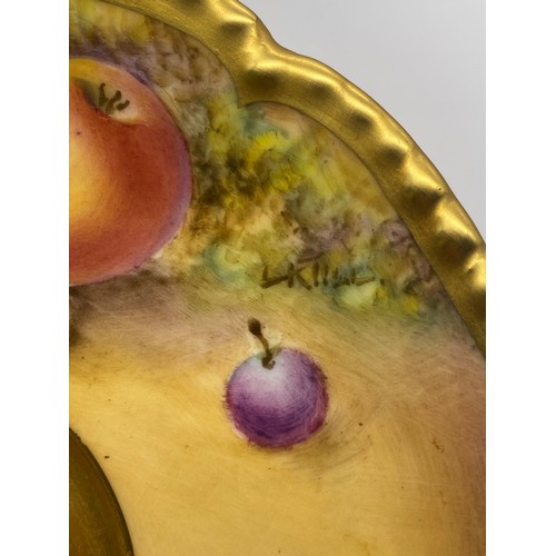 603 - ROYAL WORCESTER FRUIT PAINTED AND GILDED TEA CUP AND SAUCER PAINTED BY N. BUNEGAR 6.5CM H