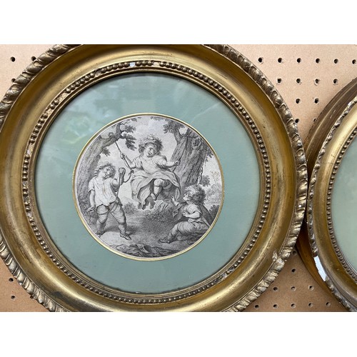 365 - THREE 19TH CENTURY STIPPLE ENGRAVINGS ENTITLED CHILDREN AT PLAY SERIES IN GILT ROUND FRAMES 13.5CM