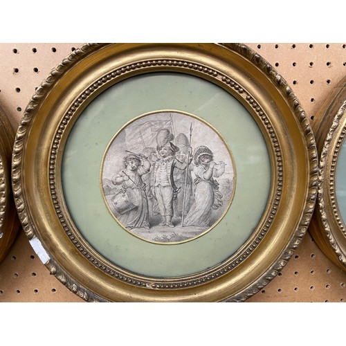 365 - THREE 19TH CENTURY STIPPLE ENGRAVINGS ENTITLED CHILDREN AT PLAY SERIES IN GILT ROUND FRAMES 13.5CM