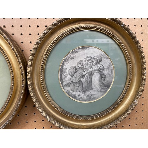 365 - THREE 19TH CENTURY STIPPLE ENGRAVINGS ENTITLED CHILDREN AT PLAY SERIES IN GILT ROUND FRAMES 13.5CM