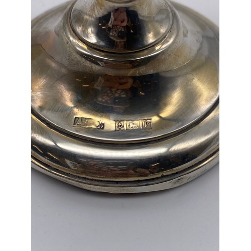 601 - SMALL SILVER CANDLE HOLDER, 925 ENGRAVED BANGLE AND CUFF LINKS 2.4OZ OVERALL APPROX