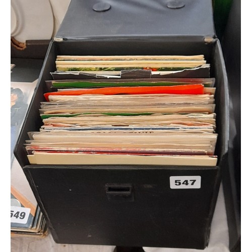 547 - VINYL BOX OF 45 RPM SINGLES MAINLY FESTIVE AND CHRISTMAS SONGS, WHAM, SLADE, ROY WOOD