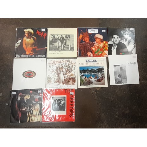 547 - VINYL BOX OF 45 RPM SINGLES MAINLY FESTIVE AND CHRISTMAS SONGS, WHAM, SLADE, ROY WOOD