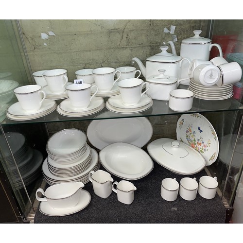 446 - TWO SHELVES OF ROYAL DOULTON PLATINUM CONCORD TABLE WARES