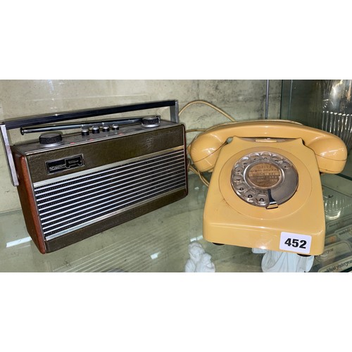 452 - VINTAGE ROBERTS RADIO AND MUSTARD RING DIAL TELEPHONE