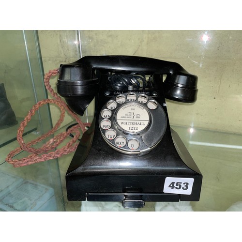 453 - BLACK BAKELITE WHITE HALL TELEPHONE