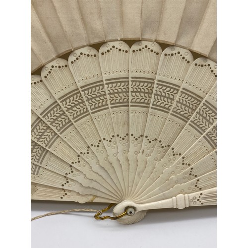 583 - JAPANESE LACQUERED FAN AND A SILK AND PAINTED FAN