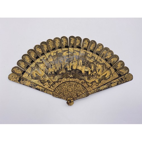 583 - JAPANESE LACQUERED FAN AND A SILK AND PAINTED FAN