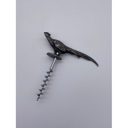 576 - CAST SILVER PHEASANT MOUNTED CORK SCREW