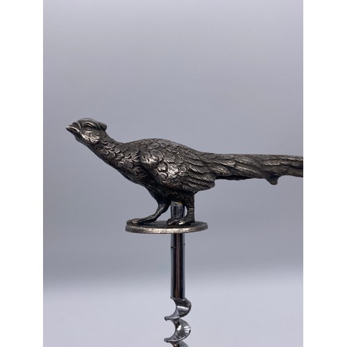 576 - CAST SILVER PHEASANT MOUNTED CORK SCREW