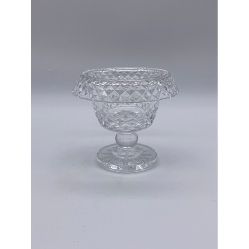 580 - WATERFORD PRISM PAPERWEIGHT, PEDESTAL TURN OVER BOWL AND CRYSTAL MOUNTED PAPER KNIFE