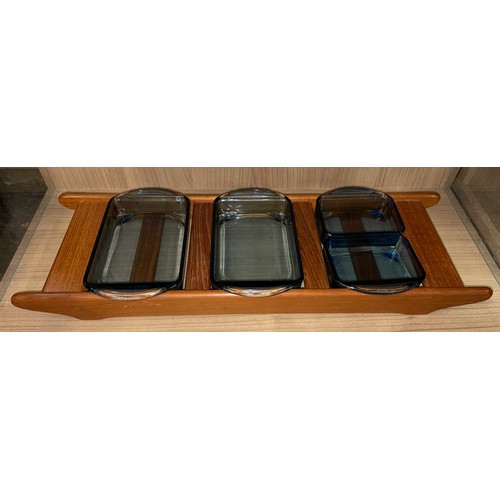 493 - DANISH TEAK AND GLASS SERVING TRAY