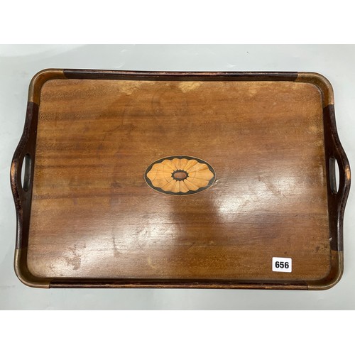 656 - EDWARDIAN MAHOGANY AND INLAID GALLERY TRAY