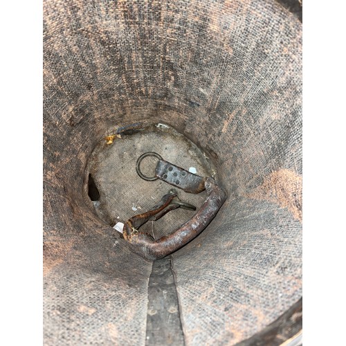 570 - DISTRESSED ANTIQUE LEATHER BUCKET WITH ROYAL COAT OF ARMS