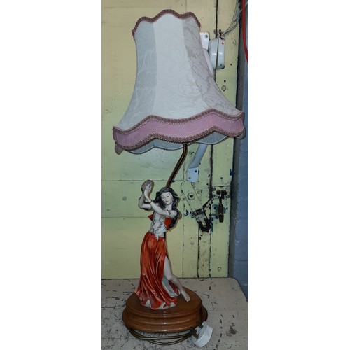 422 - CAPODIMONTE GYPSY DANCER FIGURAL TABLE LAMP AND ONE OTHER