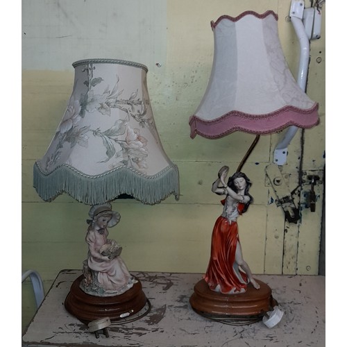 422 - CAPODIMONTE GYPSY DANCER FIGURAL TABLE LAMP AND ONE OTHER