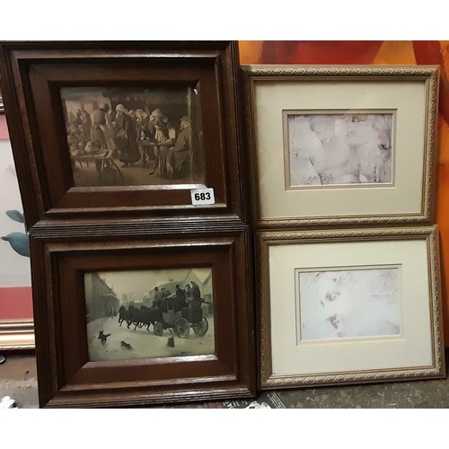 697 - PAIR OF BLACK AND WHITE PRINTS VICTORIAN COACHING SCENE AND TAVERN SCENE IN OAK FRAMES