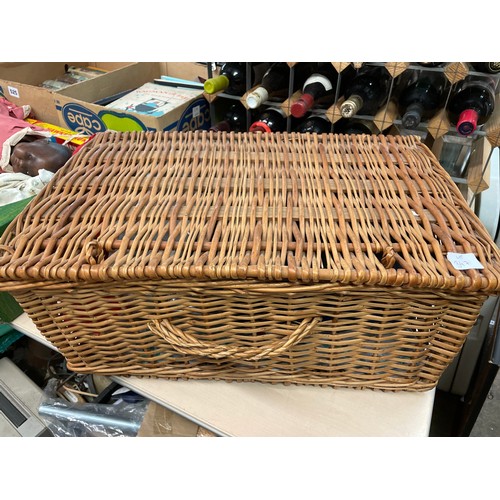 347 - WICKER PICNIC BASKET AND CONTENTS