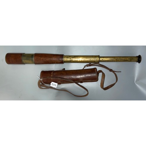 605 - BRASS LAQUERED AND LEATHER CASED FIELD TELESCOPE BY ROSS OF LONDON TEL. SIG. (MKII) ALSO G.S 151