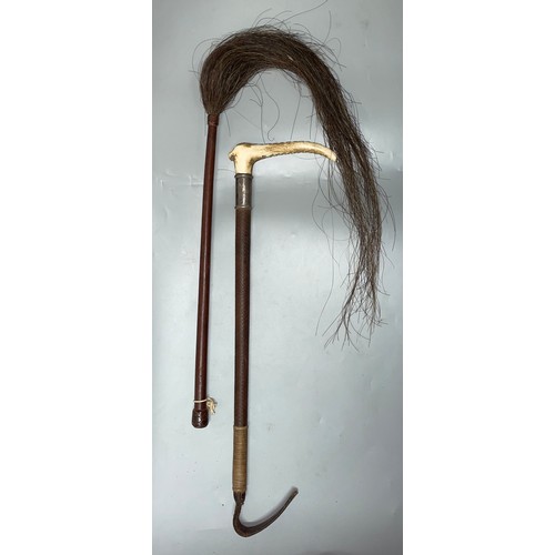 608 - LONDON SILVER MOUNTED ANTLER HORN RIDING CROP AND ONE OTHER