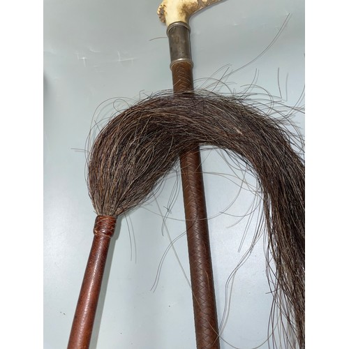 608 - LONDON SILVER MOUNTED ANTLER HORN RIDING CROP AND ONE OTHER