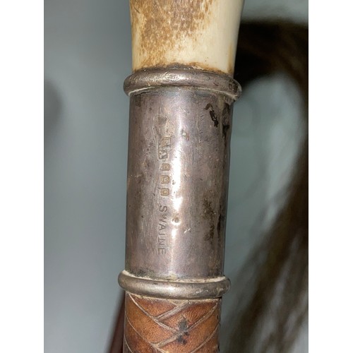 608 - LONDON SILVER MOUNTED ANTLER HORN RIDING CROP AND ONE OTHER