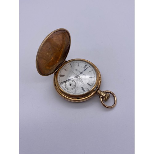 342 - LADIES ENGRAVED GOLD PLATED CASED HUNTER WATCH ILLINOIS WATCH COMPANY NUMBER 1135482 (CRACK TO GLASS... 