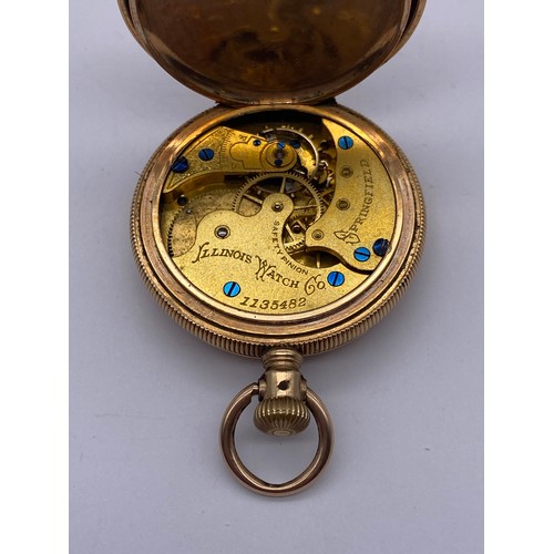 342 - LADIES ENGRAVED GOLD PLATED CASED HUNTER WATCH ILLINOIS WATCH COMPANY NUMBER 1135482 (CRACK TO GLASS... 