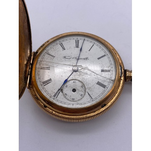 342 - LADIES ENGRAVED GOLD PLATED CASED HUNTER WATCH ILLINOIS WATCH COMPANY NUMBER 1135482 (CRACK TO GLASS... 