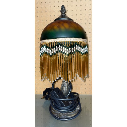 625 - REPRODUCTION BELL EPOQUE STYLE FRINGED TABLE LAMP 35CM