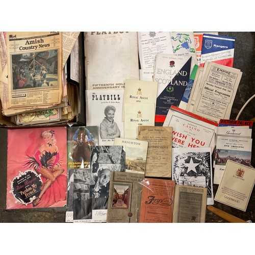 567 - TRAY OF EPHEMERA INCLUDING RACING PAMPHLETS, EMBOSSED CELEBRATION CARDS, DAILY MAIL IDEAL HOME BOOK,... 