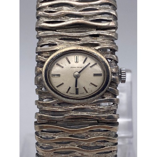 666 - JEAN RENET LONDON SILVER BARK EFFECT BRACELET WRIST WATCH 2OZ OVERALL