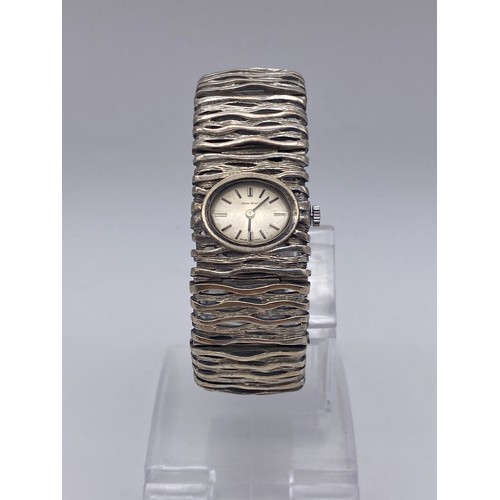 666 - JEAN RENET LONDON SILVER BARK EFFECT BRACELET WRIST WATCH 2OZ OVERALL