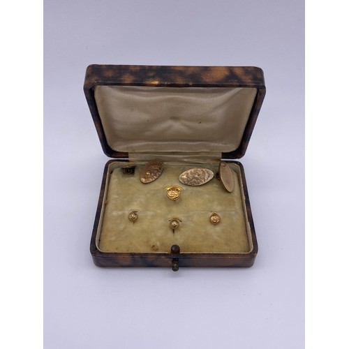 339 - CASED SET OF 9CT COLLAR STUDS AND PAIR OF PLATED CUFF LINKS GOLD CONTENT 2.6G APPROX