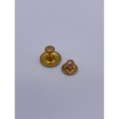 339 - CASED SET OF 9CT COLLAR STUDS AND PAIR OF PLATED CUFF LINKS GOLD CONTENT 2.6G APPROX