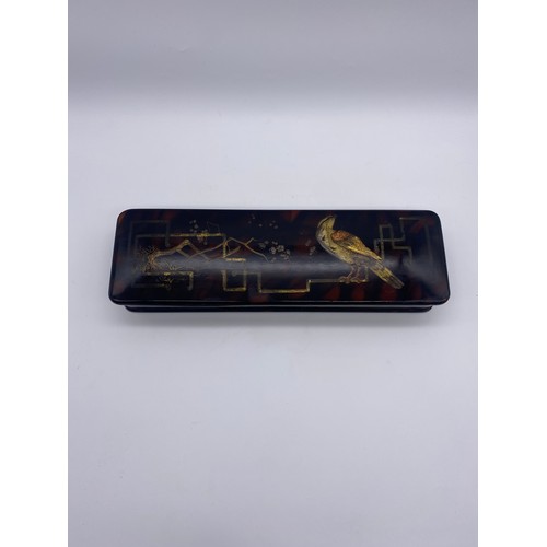 680 - JAPANESE SIMULATED TORTOISE SHELL AND LAQUER WORK OBLONG BOX