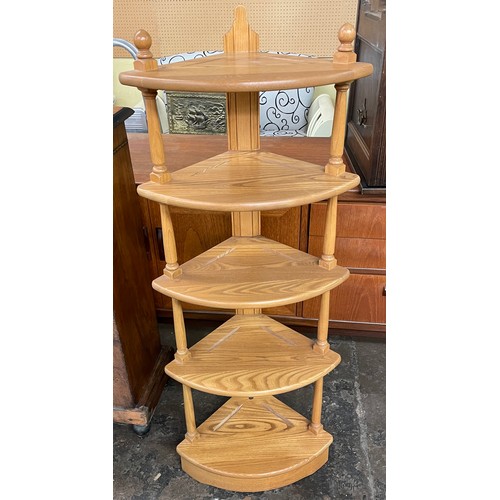 145 - ERCOL LIGHT ELM FIVE SHELF CORNER WOTNOT