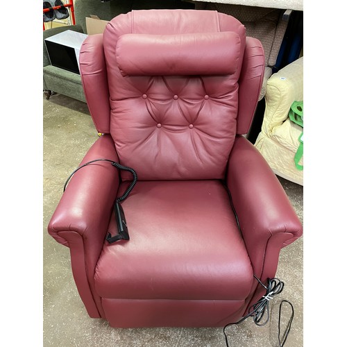 71 - CHERRY BUTTON LEATHER ELECTRIC RISER CHAIR