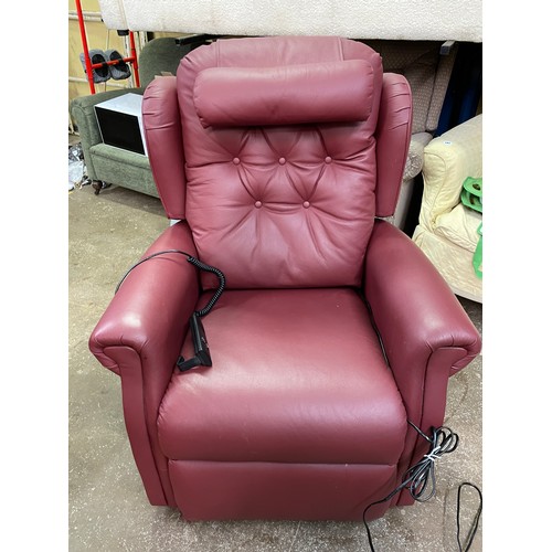 71 - CHERRY BUTTON LEATHER ELECTRIC RISER CHAIR