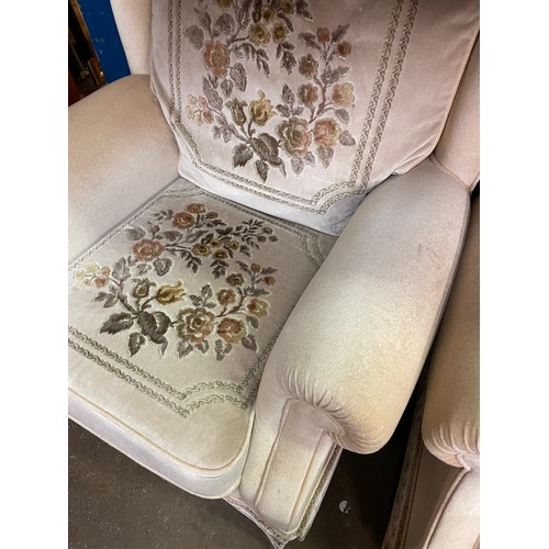 127 - BEIGE THREE SEATER SOFA AND TWO ARMCHAIRS