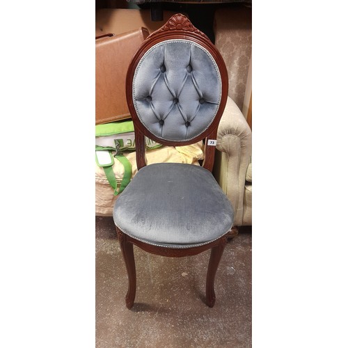 73 - REPRODUCTION STEEL BLUE BUTTON BACKED CHAIR