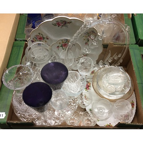 311 - TWO CARTONS OF GLASSWARE INCLUDING BIG PLATTER, PURPLE GOBLETS, AND TANKARDS