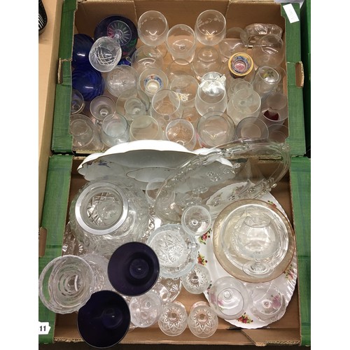 311 - TWO CARTONS OF GLASSWARE INCLUDING BIG PLATTER, PURPLE GOBLETS, AND TANKARDS