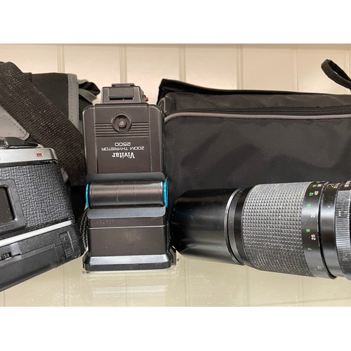 167 - PENTAX ME SUPER 35 M FILM CAMERA AND A NIKON F301 FILM CAMERA IN TRAVEL CASES/BAGS AND ATTACHMENTS