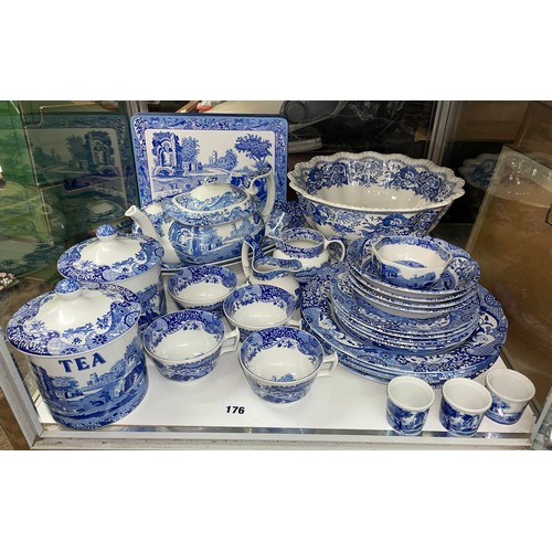 176 - SHELF OF SPODE BLUE AND WHITE ITALIAN PATTERN TEA AND DINNER WARE