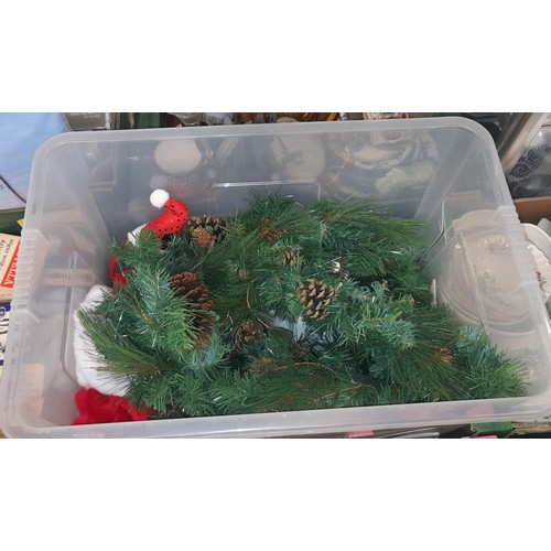 332 - BOX OF CHRISTMAS DECORATIONS INCLUDING GARLAND AND BAUBLES