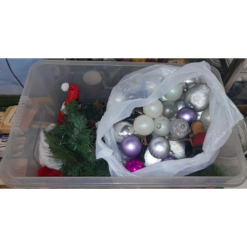 332 - BOX OF CHRISTMAS DECORATIONS INCLUDING GARLAND AND BAUBLES